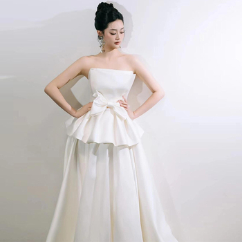 Vjenčana haljina bez naramenica, s mašnicom, A-linija, duga suknja, poliesterska smjesa 50–70%