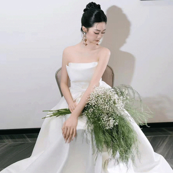 Vjenčana haljina bez naramenica, s mašnicom, A-linija, duga suknja, poliesterska smjesa 50–70%