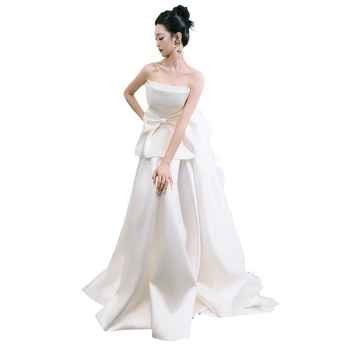 Vjenčana haljina bez naramenica, s mašnicom, A-linija, duga suknja, poliesterska smjesa 50–70%