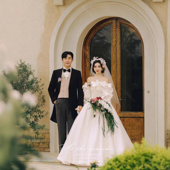 Vjenčana haljina u francuskom retro stilu za foto-studio, mrežasti materijal, duga tutu suknja, visoki struk, rukavi duljine 3/4