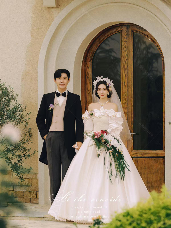 Vjenčana haljina u francuskom retro stilu za foto-studio, mrežasti materijal, duga tutu suknja, visoki struk, rukavi duljine 3/4