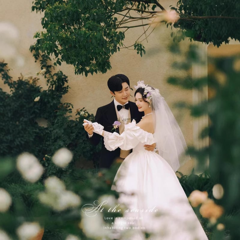 Vjenčana haljina u francuskom retro stilu za foto-studio, mrežasti materijal, duga tutu suknja, visoki struk, rukavi duljine 3/4