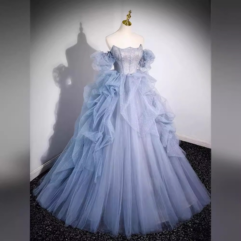 Rochie de seară cu un umăr, fustă tutu, fără mâneci, lungă, talie medie