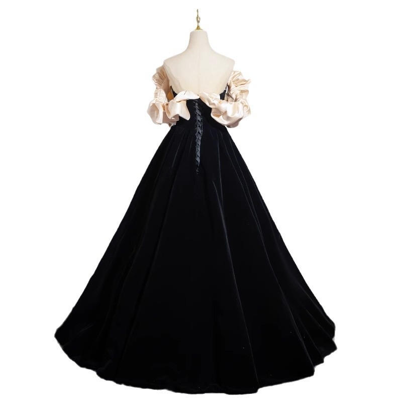 Večernja haljina s jednim ramenom od baršuna, duga, A-linijski kroj, bez rukava