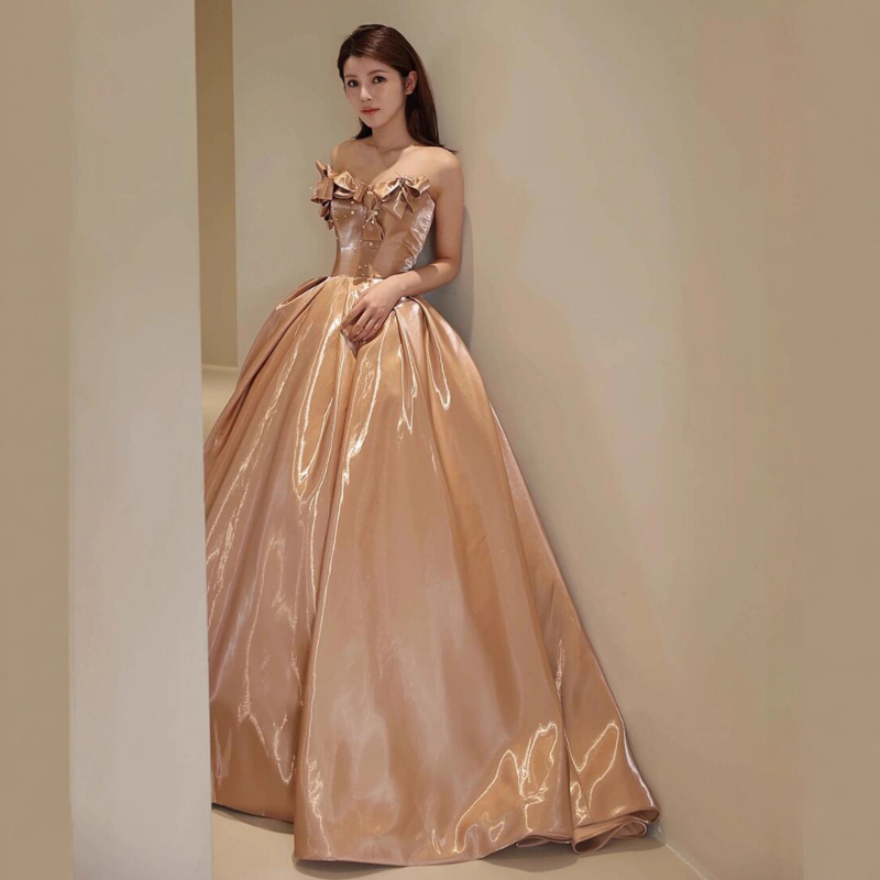 Satenska vjenčana haljina za zaruke, visokim strukom, bez rukava, duga večernja haljina