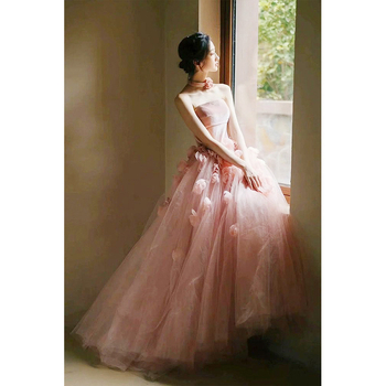 Rochie de mireasă cu top tubular, fără mâneci, talie înaltă, fustă lungă, poliester – Primăvara 2025