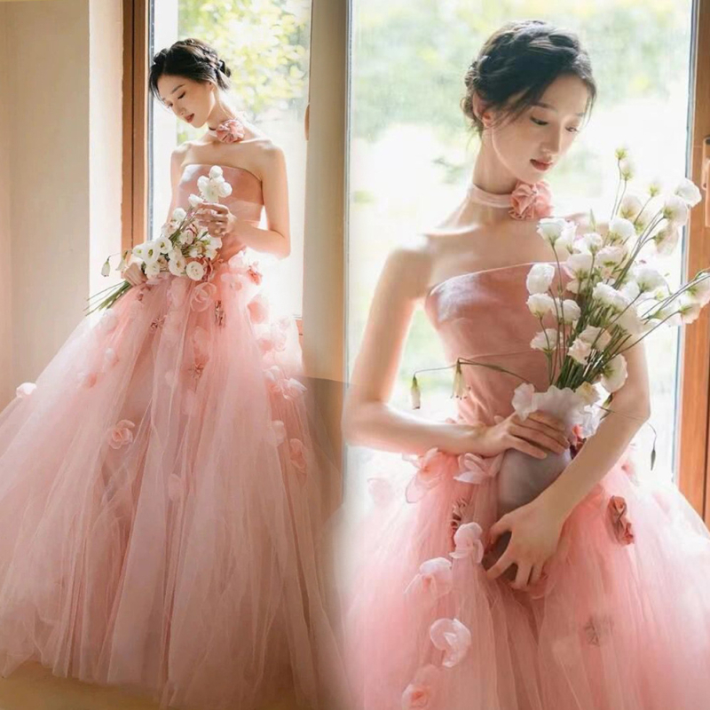 Rochie de mireasă cu top tubular, fără mâneci, talie înaltă, fustă lungă, poliester – Primăvara 2025