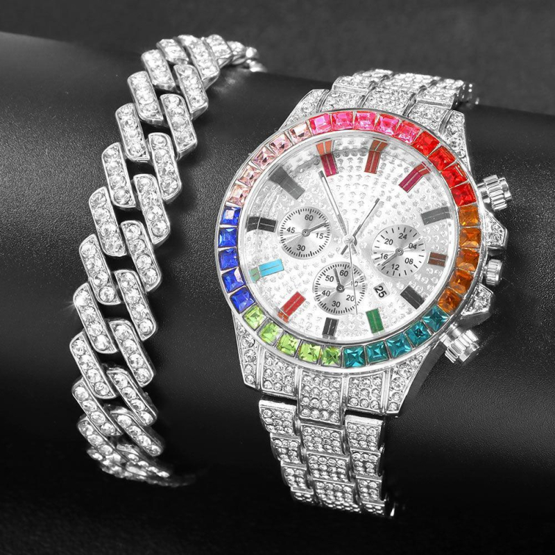 Hodinky s oceľovým remienkom a diamantovým povlakom, kalendár, dekorácia s tromi subciframi, quartz pohon