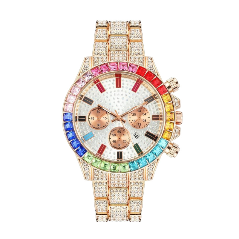 Hodinky s oceľovým remienkom a diamantovým povlakom, kalendár, dekorácia s tromi subciframi, quartz pohon