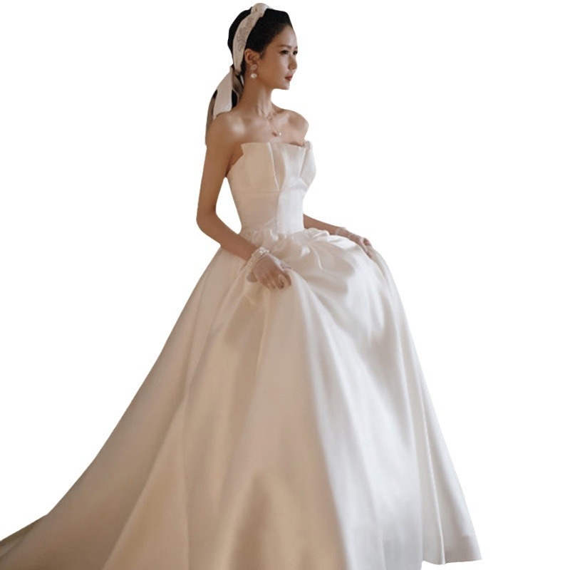 Vjenčana haljina A‑linije, bez ramena, bez rukava, duga suknja, visok struk