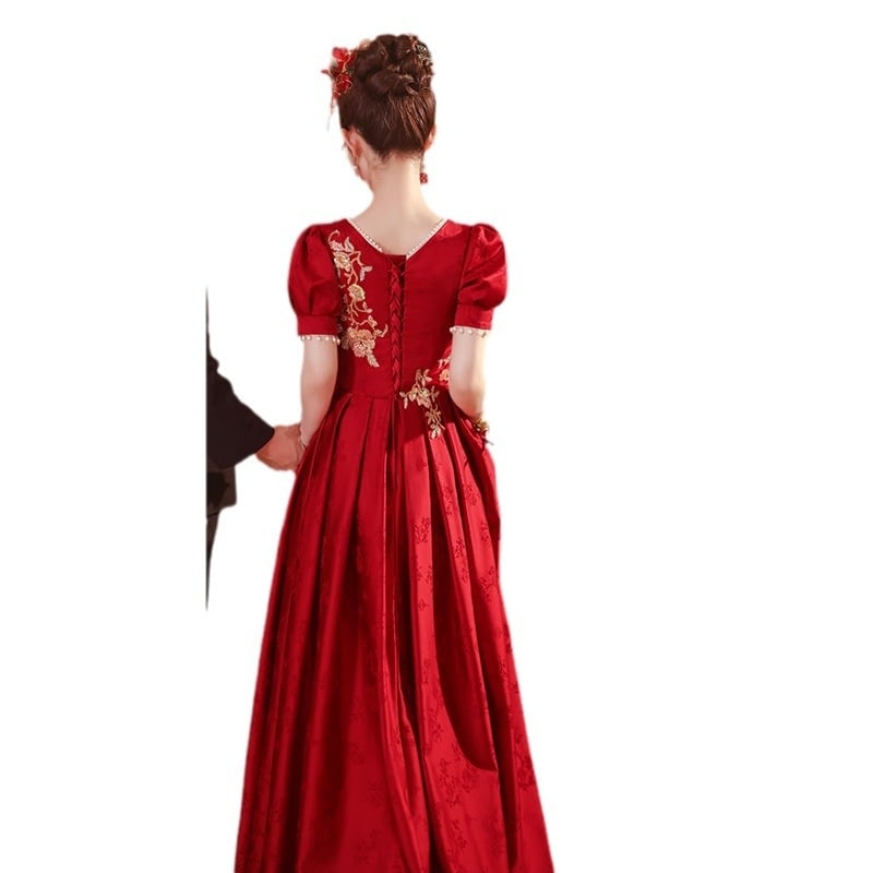 Vjenčana haljina s visokim strukom i princez stilom, rukavi 3/4, duga suknja, ljeto 2025, tkanina: Spandex (<30%), Poliester (30–50%)