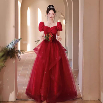 Vjenčana haljina s A-linijskim krojem, visokim strukom, 3/4 rukavima, duga suknja, poliester tkanina