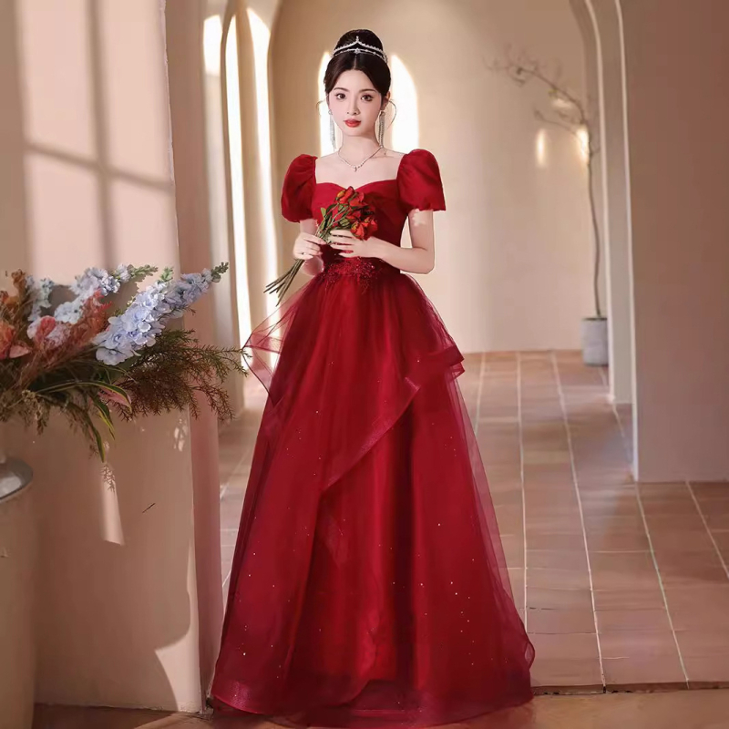 Vjenčana haljina s A-linijskim krojem, visokim strukom, 3/4 rukavima, duga suknja, poliester tkanina