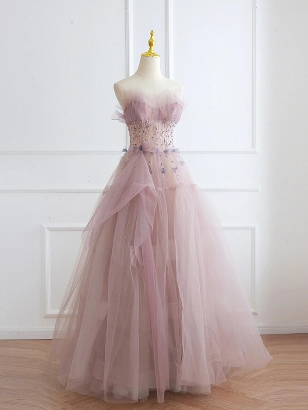 Vjenčana haljina s tutu suknjom, Tube top, bez rukava, duga suknja