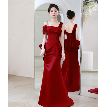 Saten vjenčana haljina s ribljim repom, bez rukava, visokim strukom, duga haljina