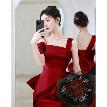 Saten vjenčana haljina s ribljim repom, bez rukava, visokim strukom, duga haljina