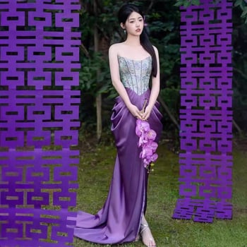 Vjenčana haljina s topom u stilu cijevi, bez rukava, visokim strukom, duga suknja, mala šlepica