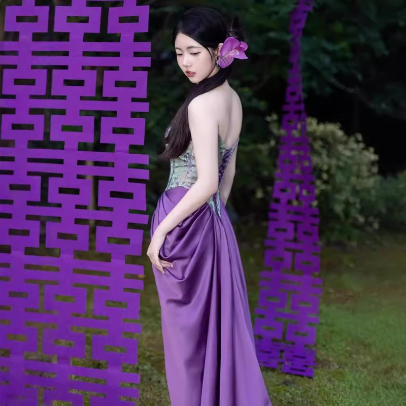 Vjenčana haljina s topom u stilu cijevi, bez rukava, visokim strukom, duga suknja, mala šlepica