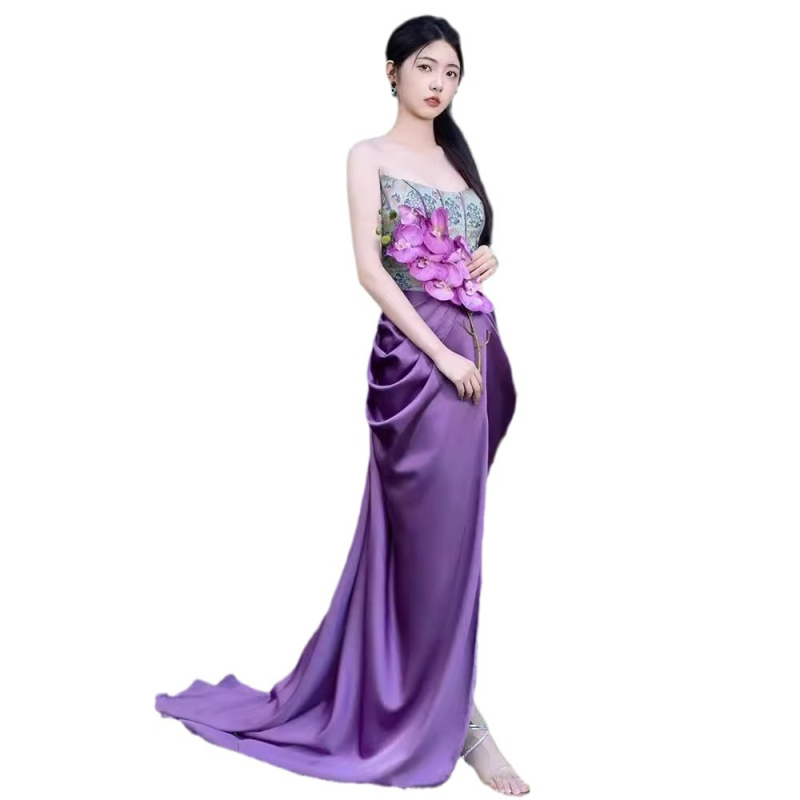 Vjenčana haljina s topom u stilu cijevi, bez rukava, visokim strukom, duga suknja, mala šlepica