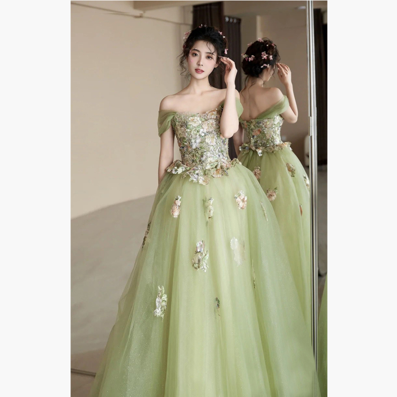 Večernja haljina s jednim ramenom, A-linija, bez rukava, duga suknja, organza s elastanom