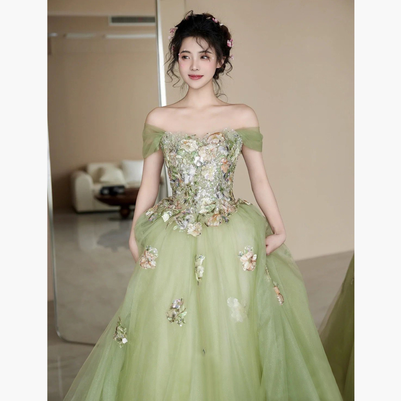 Večernja haljina s jednim ramenom, A-linija, bez rukava, duga suknja, organza s elastanom