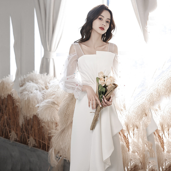 Večernja haljina za žene, A-linijski kroj, visok struk, dugi rukavi, duga suknja, poliester s 30-50% vlakana s klorom