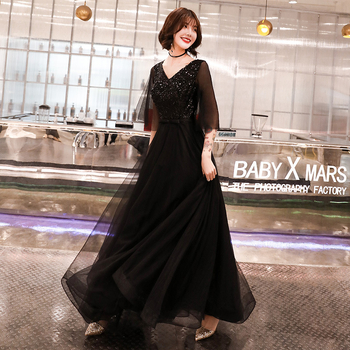 Večernja haljina za žene — duga haljina s dubokim V-izrezom, rukavi u stilu lotosovog lista, princeza silueta, glavni materijal poliester