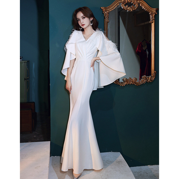 Večernja haljina, A-linijski kroj, visok struk, duga suknja, 3/4 rukavi, poliester tkanina