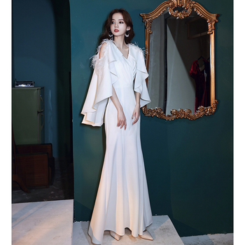 Večernja haljina, A-linijski kroj, visok struk, duga suknja, 3/4 rukavi, poliester tkanina