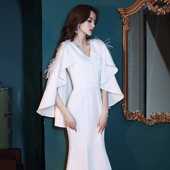 Večernja haljina, A-linijski kroj, visok struk, duga suknja, 3/4 rukavi, poliester tkanina