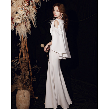 Večernja haljina, A-linijski kroj, visok struk, duga suknja, 3/4 rukavi, poliester tkanina