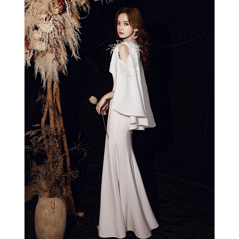 Večernja haljina, A-linijski kroj, visok struk, duga suknja, 3/4 rukavi, poliester tkanina