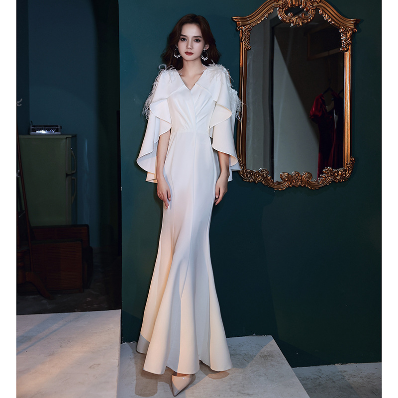 Večernja haljina, A-linijski kroj, visok struk, duga suknja, 3/4 rukavi, poliester tkanina