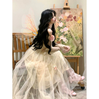 Френски стил вечерна рокля за чайна пауза - без презрамки, силует А-линиия, полиестерна тъкан, дълга рокля, зима 2024