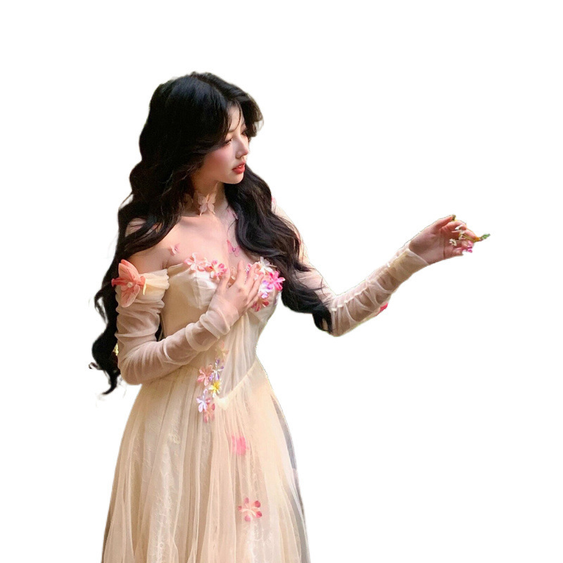 Френски стил вечерна рокля за чайна пауза - без презрамки, силует А-линиия, полиестерна тъкан, дълга рокля, зима 2024