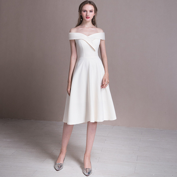 Večernja haljina, off-shoulder, A-linija, midi duljina, visoki struk, poliester-nylon smjesa