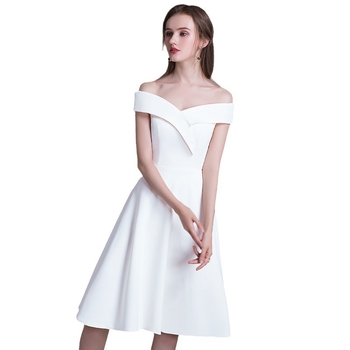 Večernja haljina, off-shoulder, A-linija, midi duljina, visoki struk, poliester-nylon smjesa