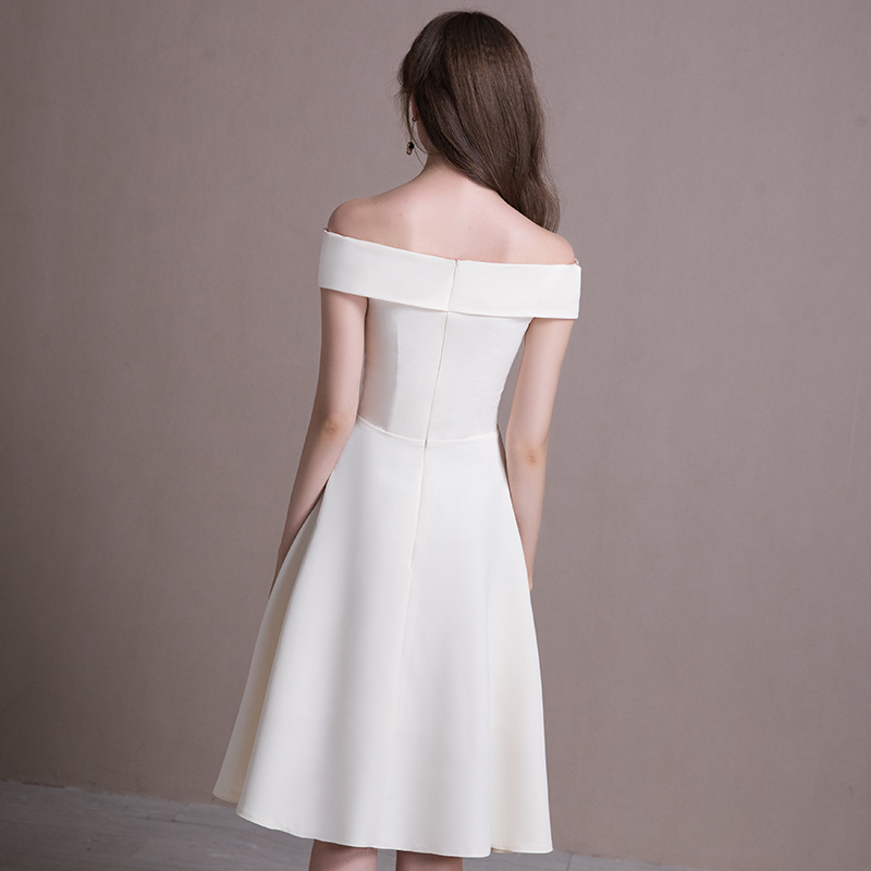 Večernja haljina, off-shoulder, A-linija, midi duljina, visoki struk, poliester-nylon smjesa