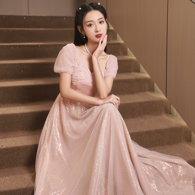 Rochie de domnișoară de onoare cu talie înaltă, mâneci trei sferturi, poliester