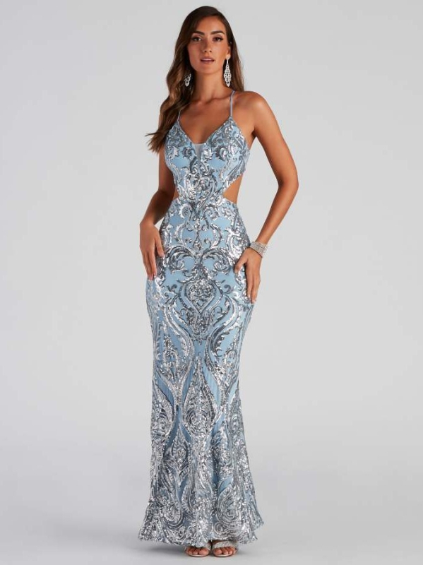 Rochie de seară din paiete, fără mâneci, decolteu în V adânc, lungă, siluetă talie medie, poliester mercerizat (90–95% din materialul principal) pentru petrecere