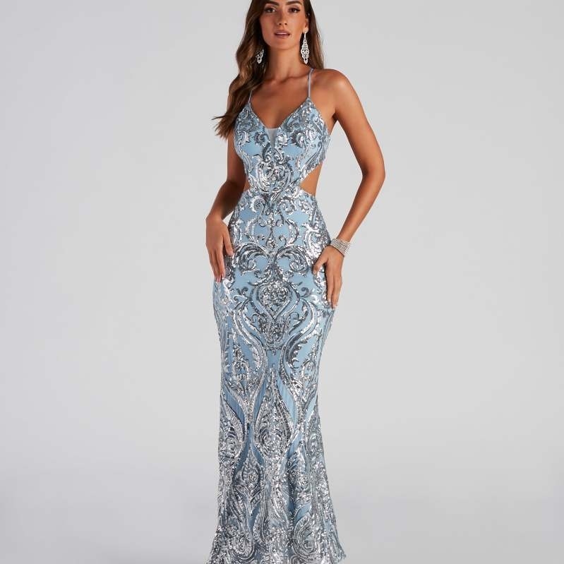 Rochie de seară din paiete, fără mâneci, decolteu în V adânc, lungă, siluetă talie medie, poliester mercerizat (90–95% din materialul principal) pentru petrecere