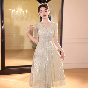 Rochie de seară pentru femei, decolteu adânc în V, talie înaltă, mâneci în stil prințesă, siluetă lungă