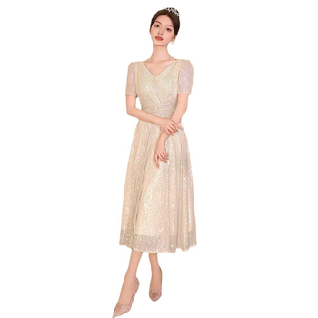 Rochie de seară pentru femei, decolteu adânc în V, talie înaltă, mâneci în stil prințesă, siluetă lungă