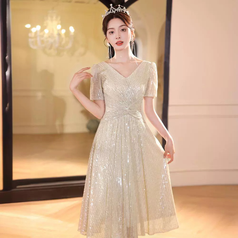 Rochie de seară pentru femei, decolteu adânc în V, talie înaltă, mâneci în stil prințesă, siluetă lungă