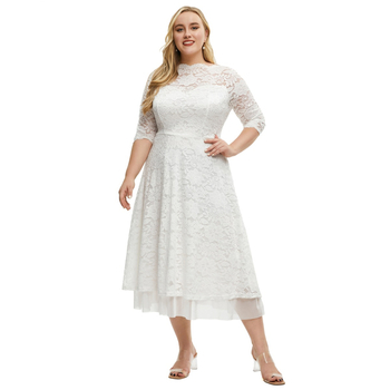 Plus izmēra mežģīņu vakarkleita, galvenais audums neilons 90–95% ar spandeksu <30%, 3/4 piedurknes, garums līdz grīdai, vienkrāsains raksts