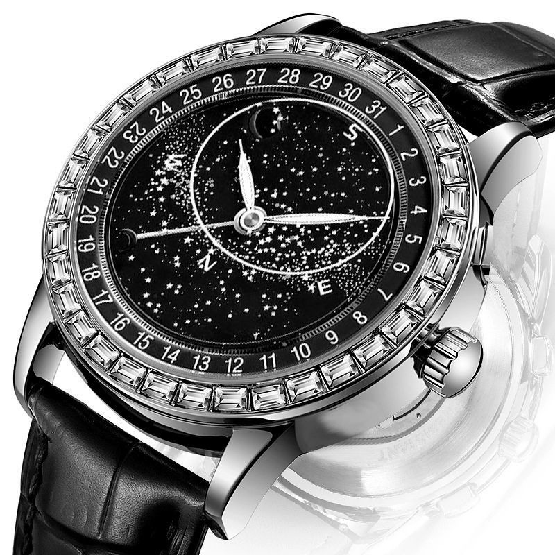 Ceas bărbătesc quartz cu indicatori luminoși, rezistent la apă 30M, carcasă din aliaj, curea din piele naturală, coroană spirală