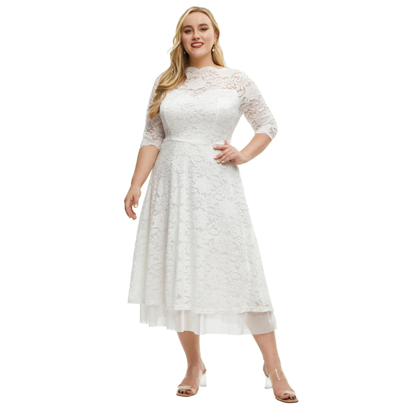 Pruutneitsi pitsiga õhtukleit, põhikangas nailonist pits, nailonisisus 90–95% + spandex <30%, pikk seelik, 3/4 varrukad, elegantne stiil