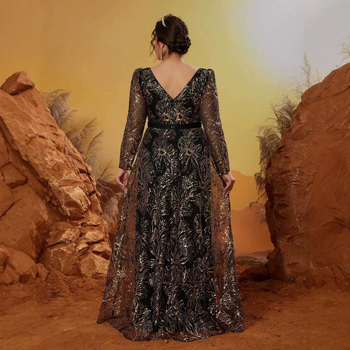 Rochie de seară formală din poliester, decolteu pătrat, mâneci lungi, lungime până la podea