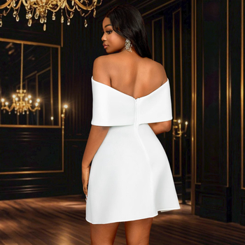 Rochie de seară cu un umăr, croială A-line, talie înaltă, poliester, mâneci off-shoulder