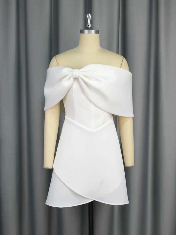 Rochie de seară cu un umăr, croială A-line, talie înaltă, poliester, mâneci off-shoulder